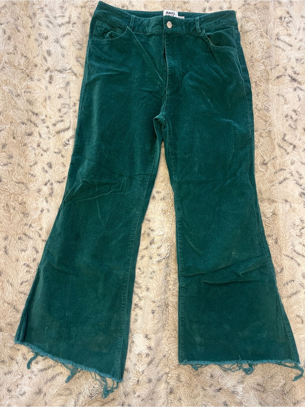 Princess Polly Forest Green Stretch Corduroy Flare Pants Modified
